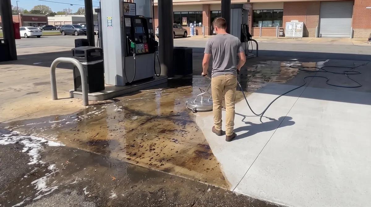 Commercial building before and after pressure washing in Charlotte