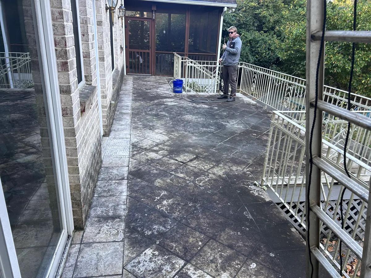 Patio before cleaning - algae and staining