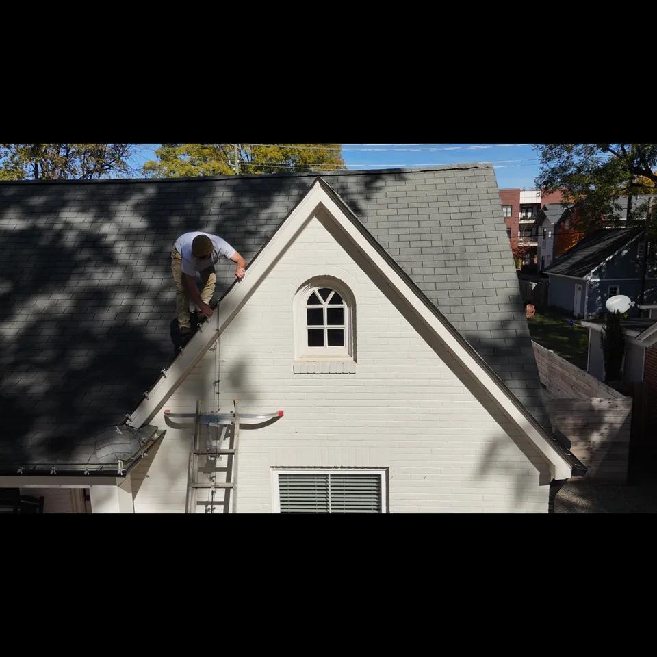 Holiday lights installed on a Charlotte home